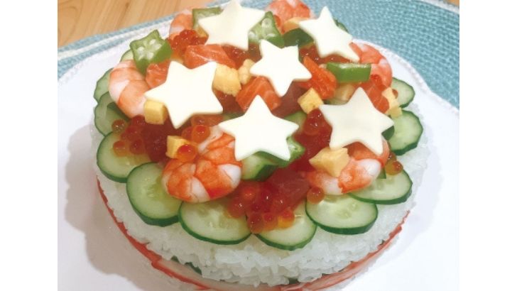 七夕らしい星形チーズのちらし寿司ケーキ