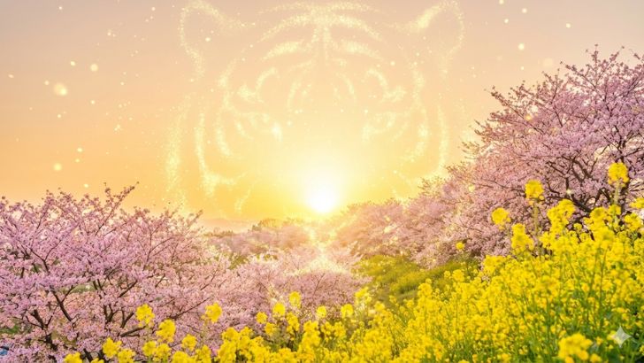 春の花と輝く寅