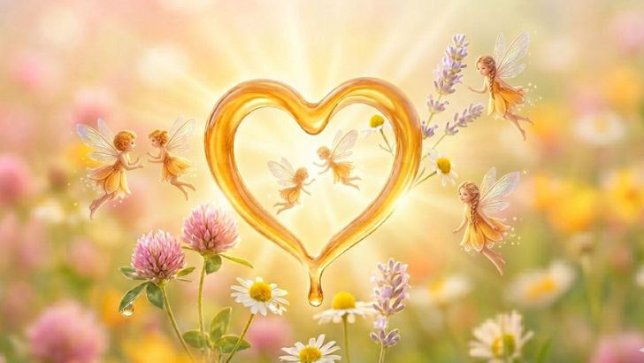 お花畑にハートのはちみつと妖精さん6人